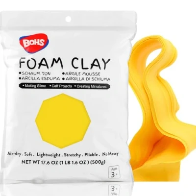 Image de BOHS Argile Mousse Jaune de Modélisation Moelleuse, Douce, Autodurcissante pour Projet Scolaire, Cosplay, Fausse Cuisson, Fournitures Slime 1,1 Lbs/ 500 Grammes