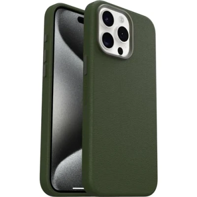 Image de OtterBox Coque Symmetry Series Cactus Leather MagSafe pour iPhone 15 Pro Max, Antichoc, résistante aux Chutes, de Protection Fine, 3X testée Selon la Norme Militaire, Vert