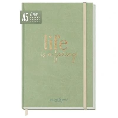 Image de paper&amp;you® Bullet journal dotted A5 avec élastique [liège] 156 pages carnet de notes à pois, intime durable &amp; climatiquement neutre