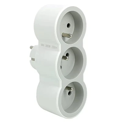 Image de LEGRAND Fiche Multiprise Triplite 3 Prises Frontales avec Terre Positionnement Horizontal Sécurité Enfant Intégrée Blanc et Gris Clair