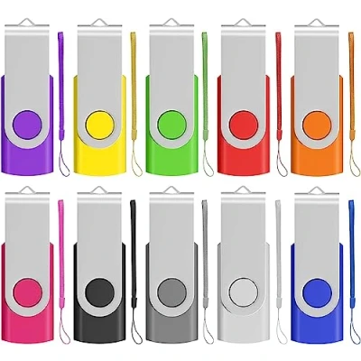 Image de Clés USB 2.0 à mémoire flash Eastbull avec protection pivotante, 10 pièces (avec cordon)... 2 Go couleurs