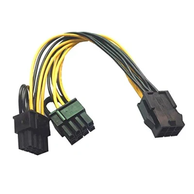 Image de R01S Adaptateur d&#039;alimentation pour cartes graphiques PCIe 6 broches vers 2 adaptateurs PCI Express 8 (6+2) GPU VGA vidéo câble de 18 cm