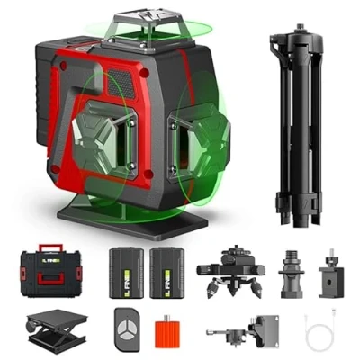 Image de Niveau Laser 4D 16 lignes, 4 x 360 Autonivelant Vert, avec Trepied, Batterie Rechargeable 2 * 2400 mAh, Télécommande, pour Travaux de Construction