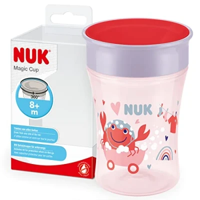 Image de Nuk Magic Cup Tasse d&#039;apprentissage 8 mois plus 230 ml Anti fuite Bord 360 degrès Sans BPA Crabe Rouge, Fille, 1 Unité (Lot de 1)