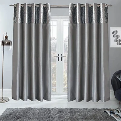 Image de Sienna Paire de Rideaux en Velours écrasé entièrement doublés à œillets Soie synthétique Gris argenté 117 x 137 cm (l H) CCVCUFSI01