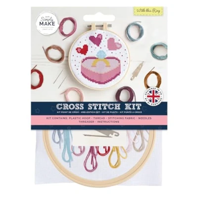 Image de Simply MAKE kit de broderie au point croix avec anneau multicolore pour adultes, couture et travaux manuels, fils à broder inclus