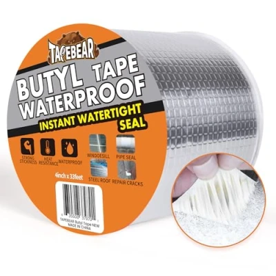 Image de TAPEBEAR Butyle en Étanche Ruban 100mm x 10m, De Papier D&#039;Aluminium Butyle, Imperméables Réparation Pour Fuite Toit, Trou Surface, Écart Rebord Fenêtre, Fissure Tuyau