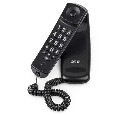 Image de SPC Original Lite 2 Téléphone Fixe de Bureau ou Mural, Compact et Facile à Utiliser, Signal Lumineux, 10 mémoires indirectes, Grandes Touches, Fonction Rappel Noir