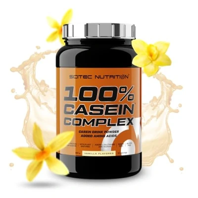 Image de Scitec Nutrition 100% Casein Complex Complexe de caséine à base micellaire avec L Glutamine, Taurine et Enzymes végétales, 920 g, Vanille