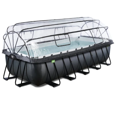 Image de EXIT TOYS Piscine Black Leather avec dôme 540x250x122cm Grande rectangulaire Pompe à Filtre Sable, Chaleur et échelle Extra Profonde Eau Propre Chaude Noir