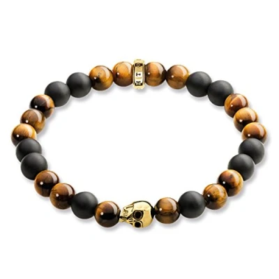 Image de THOMAS SABO Rebel at Heart A1509 881 Bracelet pour Homme avec Motif tête de Mort dorée en Argent plaqué Or œil Tigre, 19, Sterling, Tigre