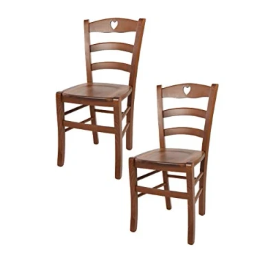 Image de t m c s Tommychairs Set 2 chaises Cuore pour Cuisine, Bar et Salle à Manger, Robuste Structure en Bois de hêtre peindré Couleur Noyer Clair Assise