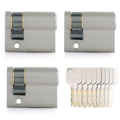 Image de GERCAR Pro Lot de 3 cylindres serrure profilés, 30/10, à fermeture identique, double cylindre, en laiton mat, 15 clés, porte garage, longueur : 40 mm, A 30 B 10 x