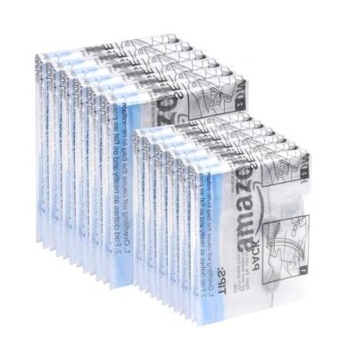 Image de Amazon Basics Lot de 12 sacs rangement enroulables pour voyage, Fermeture éclair, 6 petits sacs, taille moyenne, Transparent
