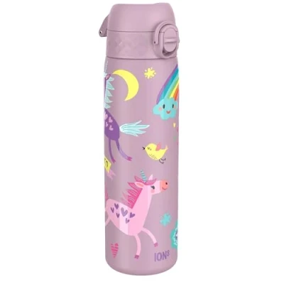 Image de Ion8 Gourde Inox, 600ml, Anti Fuite, Facile à Ouvrir, Verrouillage Sécurisé, Lavable au Lave Vaisselle, Poignée de Transport, Durable, Acier Inoxydable, Motif 3D Licornes