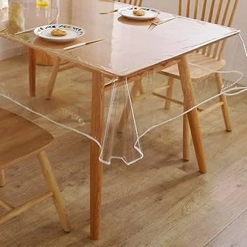 Image de A2ZWORLD Nappe transparente rectangulaire, plastifiée, imperméable, facile à nettoyer, en PVC (140 x 180 cm)