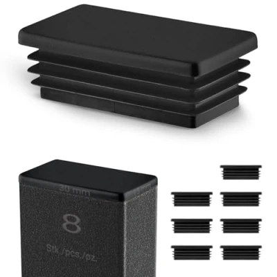 Image de Bouchon pour Tube rectangulaire Capuchon 30x15 mm Noir 8 pcs. Plastique Embout Bouchons d&#039;obturation 3x1,5 cm EMFA®