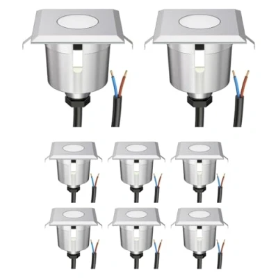 Image de ledscom.de 8 LED encastrés de sol AGENA pour l&#039;extérieur, IP65, inox, carré, 6 x 6cm, blanc chaud