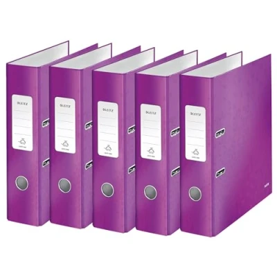 Image de Leitz Wow Series 10054062 Lot de 5 classeurs qualité à 180 en carton gris laminé Violet Format A4 Dos 8 cm