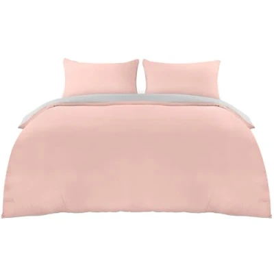 Image de Utopia Bedding Housse de Couette 200x200 cm avec 2 Taies d&#039;oreiller 50x75 (Gris/Rose) Parure Lit 200 x Ensembles Housses en Microfibre brossée Douce
