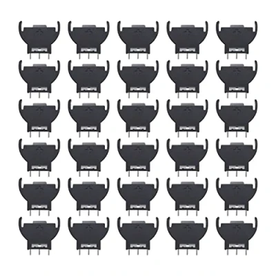Image de VGOL 30pcs CR2032 CR2025 CR2016 Support de Pile Boîtier Prise Bouton Vertical avec Type d&#039;immersion à 3 Broches Noir