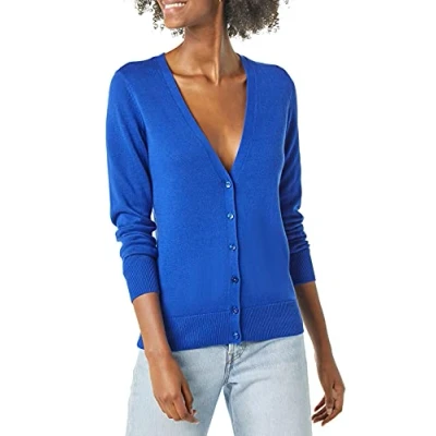 Image de Amazon Essentials Cardigan léger à col en V (Grande Taille Disponible) Femme, Bleu Vif, XS