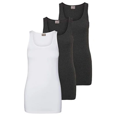 Image de VERO MODA VMMAXI My Soft Long Débardeur pour Femme GA 4 10265024, Gris/Blanc (2 x Gris foncé/1 Blanc Brillant), S