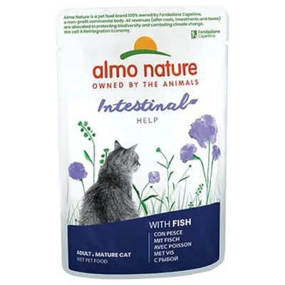 Image de Almo Nature Holistic Functional Sensitive avec Poisson. Nourriture humide pour chat adulte. Alimentation complète en sachets fraîcheur 30 x 70g