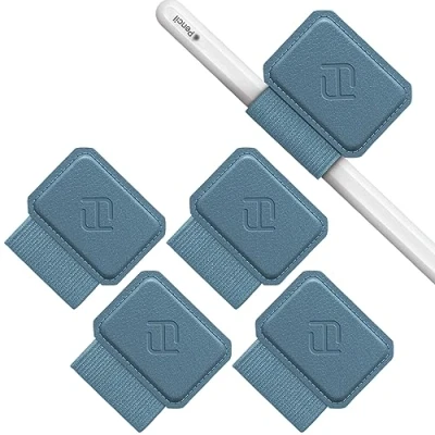 Image de FINTIE Porte Stylo Compatible avec Apple Pencil Pro/Pencil (USB C)/Pencil (2e/1re Génération) [4 Pièces] Pen Loop Ruban Adhésif Attaché aux Etuis Carnets Boucle de Stylo, Bleu Brumeux