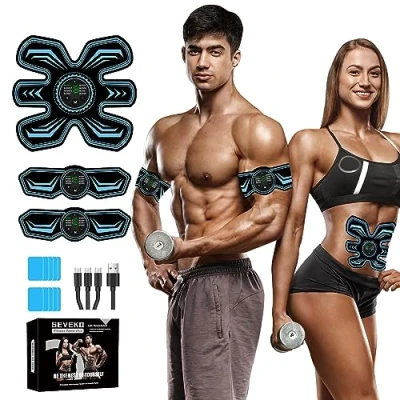 Image de SEVEKO Ceinture Abdominale Electrostimulation, Appareil Electrostimulation Abdominale, Entraînement Abdominal EMS Rapide, Efficace et Sûr, Electrostimulateur Musculaire 8 Modes &amp; 15 Intensités （Bleu）