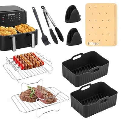 Image de Moule Air Fryer Silicone pour Ninja Foodi AF400EU AF300EU 9.5L Accessoires Sans BPA Plat Fryer, Passe au Lave Vaisselle