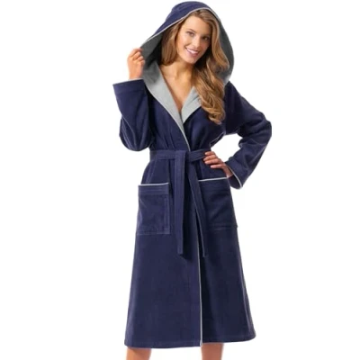 Image de Morgenstern Sortie de Bain femme avec capuche Taille 46/48 (Large/L) 100% coton Couleur Violet Bleu Gris