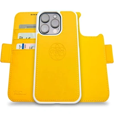 Image de dreem Fibonacci Compatible avec iPhone 14 Pro Max funda cartera / 2 en 1 étui Antichoc et Folio Amovible Cuir végétal, MagSafe, Protection RFID [Jaune]