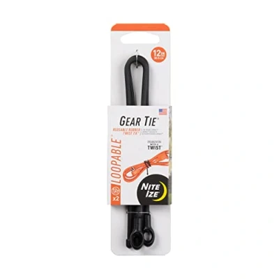 Image de Nite Ize GLS12 01 2R3 Lot de 2 attaches torsadées réutilisables en caoutchouc avec boucle intégrée robuste, 30,5 cm, noir, fabriquées aux États Unis