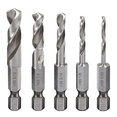 Image de Saipor Lot de 5 forets à tige hexagonale changement rapide HSS M2 pour embout d&#039;angle et utilisation dans les espaces étroits, 3/32, 1/8, 3/16, 1/4, 5/16&quot;