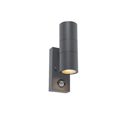 Image de QAZQA duo Eclairage exterieur avec detecteur de mouvement 2 lumière H 210 mm Gris foncé Moderne éclairage extérieur