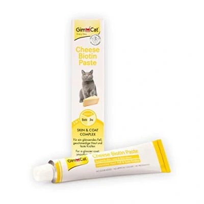 Image de GimCat Pâte Cheese Biotin Au fromage aromatique, zinc et à l’huile de lin pour le pelage, la peau les griffes 1 tube (1 100 g)