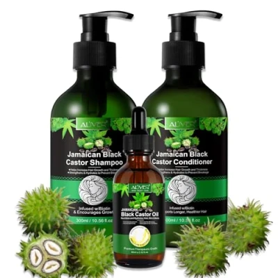 Image de P Beauty Lot de 3 flacons d&#039;huile ricin, shampooing et après shampoing avec biotine, soin des cheveux, du cuir chevelu Shampoing, huile capillaire contre la chute