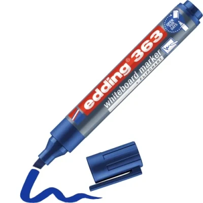 Image de edding 363 Marqueur pour tableaux blancs bleu 10 stylos pointe biseautée 1 5 mm feutre effaçable tableaux, blanc, magnétique, mémo et chevalet de conférence sketchnotes rechargeable