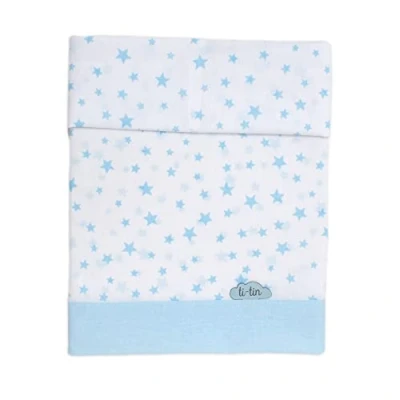 Image de Ti TIN, Drap plat (80x130), Taie d’oreiller (28x50 cm) et housse (80x50 Imprimé pour Enfant Ensemble Doux, Confortable Anti allergène 100% Coton Motif Étoile Couleur Blanc Bleu