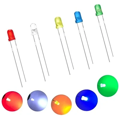 Image de Diodes Led 3mm, 250Pcs 3mm Lumière émettant Assorti, à Diode électroluminescente Ronde Basse Tension Lumières Emettant Couleur Assortie Vert/Rouge/Bleu/Jaune/Blanc