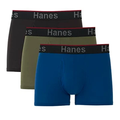 Image de Hanes Total Support Lot de 3 caleçons en coton extensible pour homme, Noir/olive/bleu sarcelle, Medium