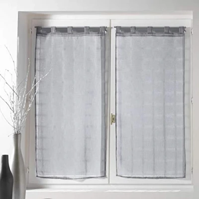 Image de douceur d&#039;intérieur, Paire de Voilages à Passants (2 x 60 120 Cm) Candide Gris, Voile Sablé