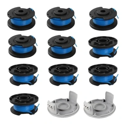 Image de Viilich Lot de 10 bobines fil pour coupe bordure Ryobi One + RAC124 AC14RL3A OLT1823 OLT1832 18 V 24 40 2 capuchons (3,4 m, diamètre 1,65 mm)