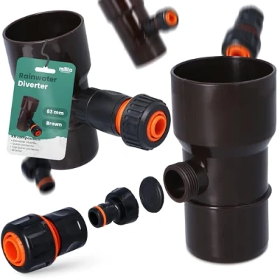 Image de Millto™ Collecteur de Pluie DN Ø63 mm Marron Recuperateur d&#039;eau pour Goutiere Compris Filtre Raccord Tuyau Jardin Descente d&#039;Arrosage Système Récolte