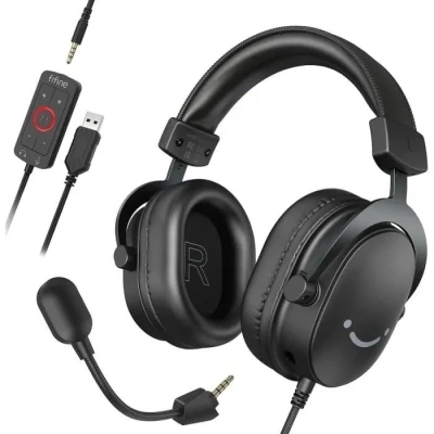 Image de FIFINE Casque Gamer PC, Gaming avec Micro pour PS4 PS5 Xbox Switch, Son Surround 7.1, Microphone détachable, boîtier de Commande, Prise 3,5 mm