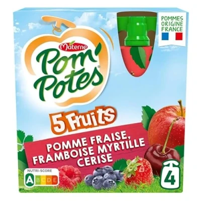 Image de POM&#039;POTES sans sucres ajoutes 5 fruits rouges 4x90g Trois Articles