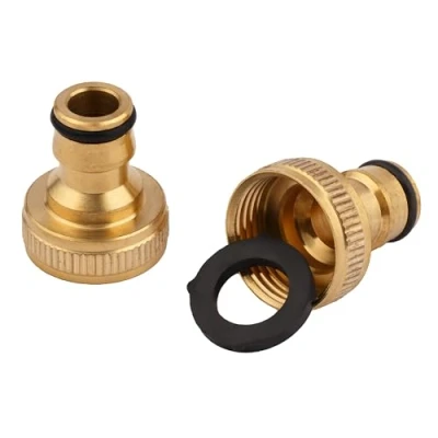 Image de MIVOS Lot de 2 raccords robinet en laiton pour robinets avec filetage extérieur 3/4&quot; BSP (26,4 mm) Adaptateur raccord rapide tuyau d&#039;arrosage Fabriqué qualité
