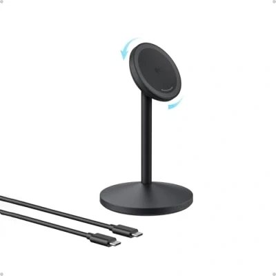 Image de Anker MagGo station chargeur induction iphone, support rapide 15W compatible MagSafe,câble USB C,certification Qi2,chargeur magnétique,pour séries iPhone16 et AirPods (adaptateur non inclus)