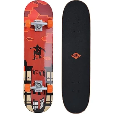 Image de Schildkröt Skateboard (planche à roulettes) Kicker 31&quot;, pour débutants, planche double kick concave, griptape, plateau 9 plis en érable, roulements ABEC5, design: Red Parkour, 510602